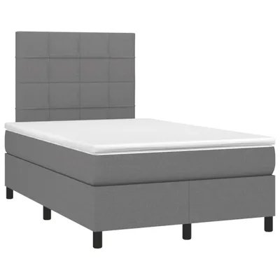Imagen del producto de Cama con somier y colchón, color gris oscuro, 120x190 cm, tapizada en tela
