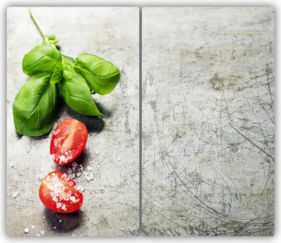 Produktbild von Tulup Glas-Herdabdeckplatte - 2x30x52cm - Glaskeramikkochfeld-Abdeckung Spritzschutz Zweiteilig Tomaten Basilikum