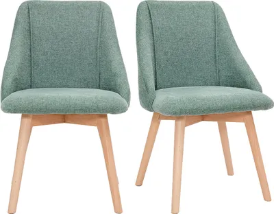 Produktbild von Miliboo - Stühle mit Stoff in strukturiertem Samteffekt in Grün und hellem Holz (2er-Set) HIGGINS