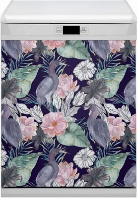 Produktbild von Küche Magnet für Spülmaschine  Abwaschbar 60x70 cm Geschirrspüle  - Vögel in Blumen