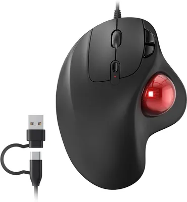Produktbild von Trackball-Maus - Ergonomische Maus - Komfortables Arbeiten - Daumensteuerung - 1,8 m Kabel - Schwarz