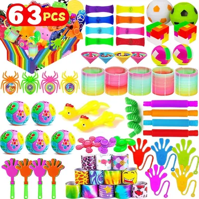 Zdjęcie produktu dla Prezenty na urodziny dla dzieci - zestaw 63 sztuki - upominki dla gości - piñata - małe zabawki dla dzieci