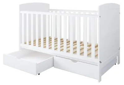 Produktbild von ZEE Weiß Babybett 140x70 cm PHILIP 3in1 mit 2 Schubladen Kinderbett umbaubar Juniorbett höhenverstellbar Holz