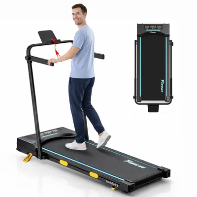 Image de Tapis de course pliable FunLife F3 pour la maison – très silencieux grâce à son moteur sans balais, inclinaison de 7 %, jusqu'à 120 kg, ménage les articulations, sûr et peu encombrant, bleu