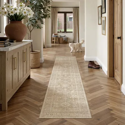Läuferteppich 60x240 cm Beige Antislip Vintage