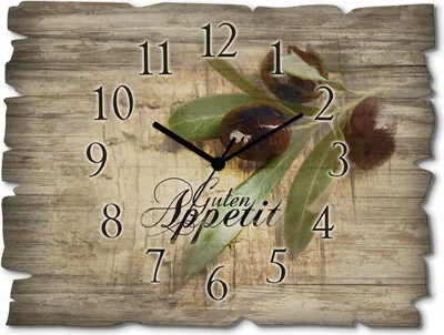 Produktbild von ARTland Holz Wanduhr Quarzuhr - schwarzer Zeiger Oliven Guten Appetit Größe: 40x30 cm
