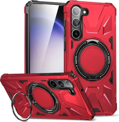 Produktbild von Samsung Galaxy S25 Hülle - Coverup Heavy Duty Ring Kickstand Back Cover - MagSafe Compatible - Rot