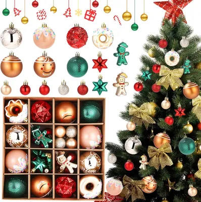 42er Set Weihnachtskugeln aus Kunststoff, Rot/Grün/Gold