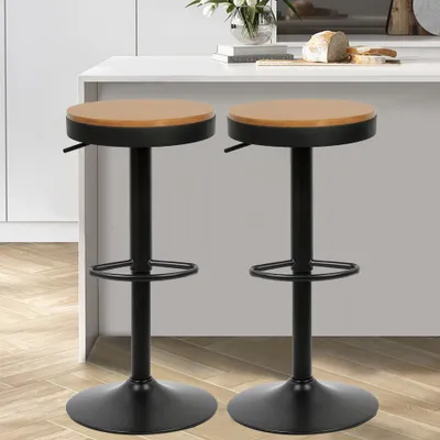 Image de Tabouret de bar (lot de 2) Tabouret de bar en bois Acier noir