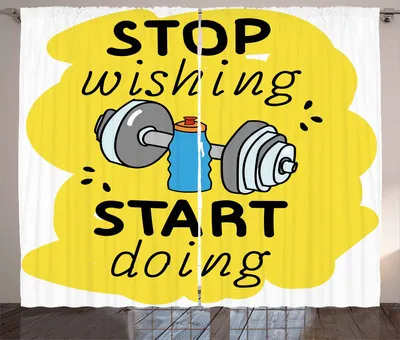 Produktbild von ABAKUHAUS Fitness Rustikaler Vorhang, Inspirierende Zitat Doodle, Wohnzimmer Universalband Gardinen mit Schlaufen und Haken, 280 x 260 cm, Mehrfarbig