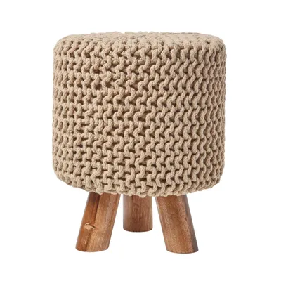Produktbild von HOMESCAPES Gestrickter Fußhocker, 42 cm hoch, cremeweiß