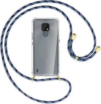 Produktbild von Handykette Backcover-Schutzhülle mit Band (Metall goldfarben) für Motorola Moto E7 - Blautöne