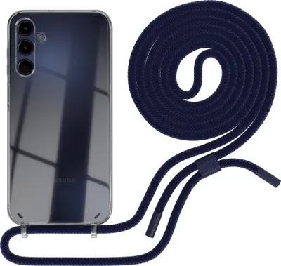 Produktbild von EAZY CASE Handykette für Samsung Galaxy A15, Clear Case aus Silikon, mit Umhängeband, abnehmbare Endstücke, Handyband in Blau