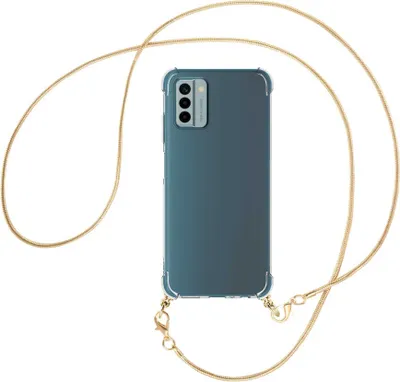 Produktbild von Handykette Backcover-Schutzhülle mit Band (Metall goldfarben) für Nokia G22 (6.5'') - goldfarbene Snake-Kette