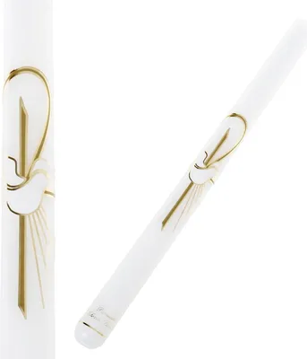 Image de Bougie de baptême, blanc, lisse, avec colombe et rayons dorés