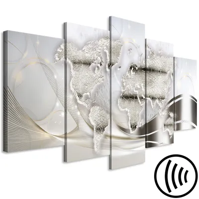 Image de Tableau acoustique Carte du monde 200 x 100 cm Tableaux Mousse acoustique Absorbeur acoustique haute performance Toile insonorisante 5 pièces Tableau mural Acoustique intérieure Isolation acoustique Abstrait Continents Ornements k-C-0133-b-m
