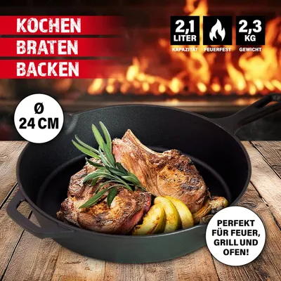 Image de Poêle en fonte émaillée, 24 cm, 2,1 litres, compatible avec les plaques à induction, pour la cuisine