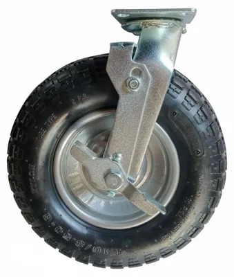 Imagen del producto de Relaxdays: Rueda giratoria con freno, neumática, 3.00-4, para cargas pesadas, placa de fijación, capacidad de hasta 120 kg, color negro/plateado, Imagen generada por IA