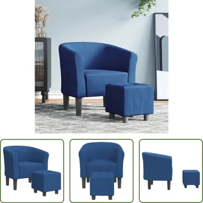 Zdjęcie produktu dla The Living Store Fotel klubowy z podnóżkiem niebieski materiał
