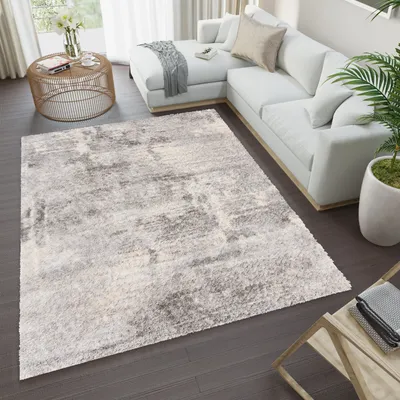 Obrázok produktu pre Koberec obývacia izba spálňa strakatý moderný dizajn huňatý vysoký vlas dlhý vlas sivý ÖKOTEX 80 x 150 cm