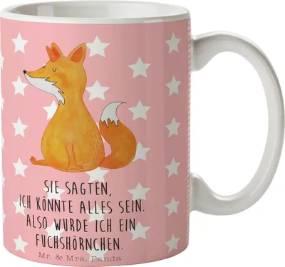Produktbild von Mr. & Mrs. Panda Kaffeetasse Einhorn Fuchs - Rot Pastell - Geschenk, Kaffeebecher, Unicorn, Becher, Tasse, Unicorns, Trinkbecher, Einhörner, Füchse, Fuchshörnchen, Pott