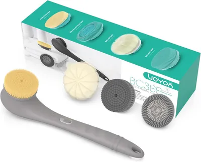Produktbild von Elektrisch DuschbürsteNatürliche Mähne Trockenbürste Duschschwam mit Langem Griff für Exfoliating IPX6 Wasserdichte USB-Aufladbar