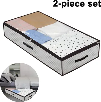 Produktbild von 2 Stück Premium Unterbettkommode mit Sichtfenster, Unterbett-Aufbewahrungstasche Kleideraufbewahrung, Decken Organisator Lagerbehälter