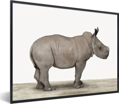 Produktbild von MuchoWow® Gerahmtes Poster Rhinozeros - Tiere - Jungen - Mädchen 40x30 cm - Poster mit Schwarzem Bilderrahmen Wandposter Rahmen Foto Bilder - Kunstposter - Wanddekorationen