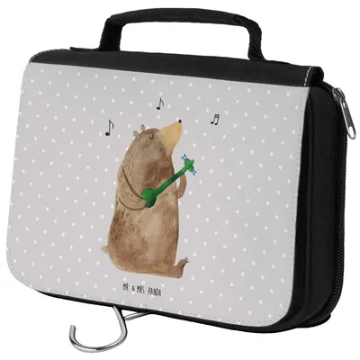 Produktbild von Mr. & Mrs. Panda Kulturtasche Bär Lied - Grau Pastell - Geschenk, Freundin, Waschbeutel, Kulturbeutel, kulturtäschchen, kosmetiktäschchen, Spruch, Kosmetiktasche, Herz