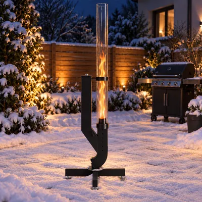 Productafbeelding van Ikodm Pelletvuurkolom, 138 cm, vuurkorf met borosilicaatglas, diameter 8 cm, pelletfakkel voor tuin en terras, zwart