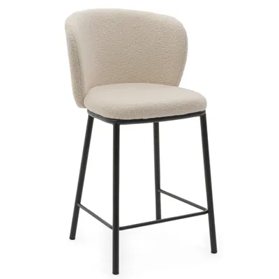 Produktbild von NEW HOME Barhocker BARI Esszimmerhocker gepolsterter Wohnzimmerhocker mit Steppung - ecru - moderne Samt Boucle Möbel
