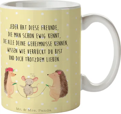 Produktbild von Mr. & Mrs. Panda Pott Igel Seilhüpfen - Gelb Pastell - Geschenk, Teetasse, Kindergarten, Kinder, Maus, Seilspringen, Kaffeetasse, Tasse, Kaffeebecher, Becher