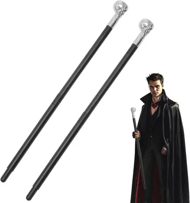 Productafbeelding van Afneembare Scepter - Set van 2 - Schroefdraad kostuumstaf met zilverkleurige - Decoratieve wandelstok voor Halloween