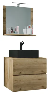 Produktbild von 3 stk. håndvask | sort håndvask bredde 60 cm | badeværelsesmøbler sæt med skuffer spejl | Lendas S BL