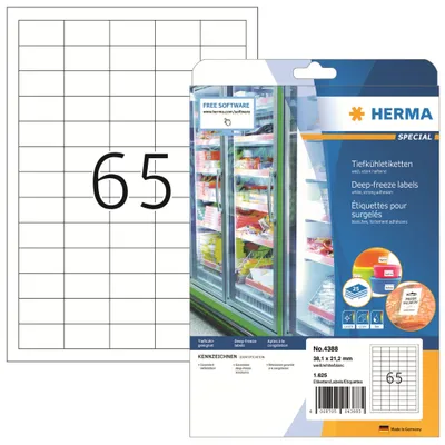 Produktbild von Tiefkühletiketten A4 weiß 38,1x21,2 mm Papier matt 1625 St.