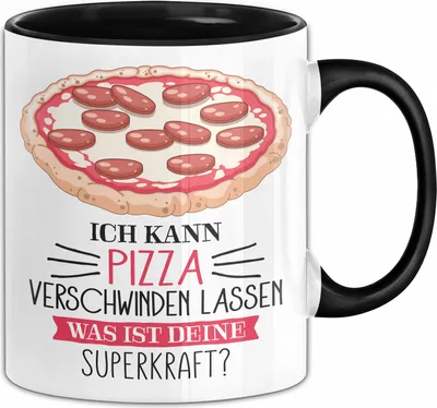 Produktbild von Pizza-Liebhaber Tasse Geschenk Ich Kann Pizza Verschwinden Lassen Was Ist Deine Superkraft (Schwarz)