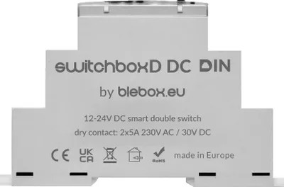 Produktbild von BleBox switchboxD DC DIN WLAN-Relaismodul mit 2 Ausgängen und Energiemessung