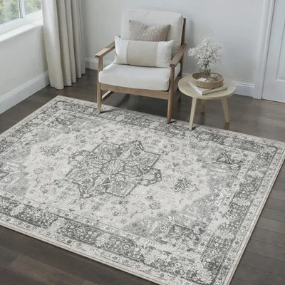 Immagine prodotto di Tappeto per soggiorno, grigio, stile vintage, 120x170 cm, lavabile, rettangolare