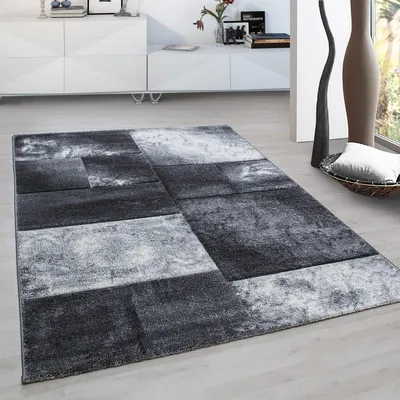 Productafbeelding van Ayyildiz Moderne en design vloerkleden Grey 280x370 cm Laagpolig vloerkleed, geruit patroon, vloerkleed voor de woonkamer, met jute achterkant