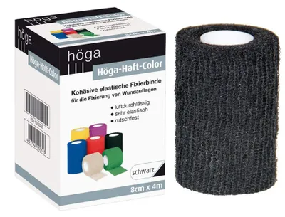Produktbild von Höga-Haft-Color schwarz 8 cm x 4 m gedehnt, kohäsive (selbsthaftende) elastische Fixierbinde (1 Stück)
