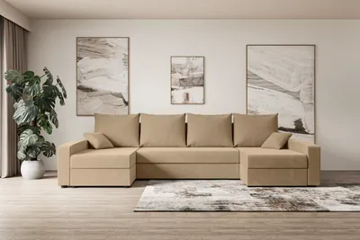 Produktbild von ALTDECOR Ecksofa mit Schlaffunktion und Bettkasten Corner Sofa Eckcouch Couch U-Form universal, links/rechts angeordnet Schlafcouch Ausziehbar Wohnlandschaft  ALESIA-U - 301x140x90cm Beige