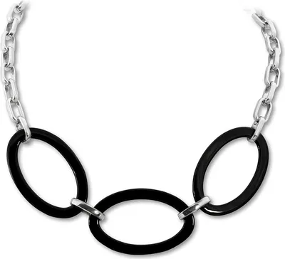 Immagine prodotto di Amello collana 50cm acciaio inox ceramica gioielli ovale argento nero ESKX04S