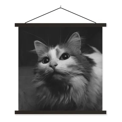 Produktbild von MuchoWow® Textilposter Tierprofil Katze in schwarz und weiß 60x60 cm mit schwarzem Rahmen - Posteraufhänger