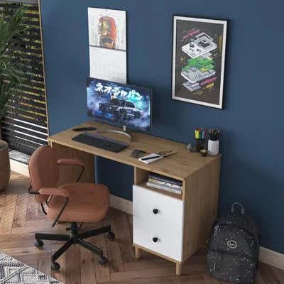 Image de Bureau - 120 x 74 x 50 cm - Noyer et Blanc