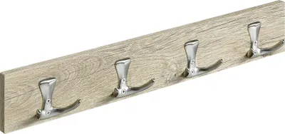 Produktbild von Hettich Garderobenleiste 4 Haken Holz 50 x 8 x 4,6 cm eiche-edelstahl optik