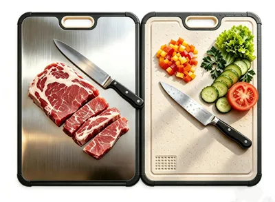 Zdjęcie produktu dla Omgoods - Deska do krojenia ze stali nierdzewnej, dwustronna, bezpieczna dla kontaktu z żywnością