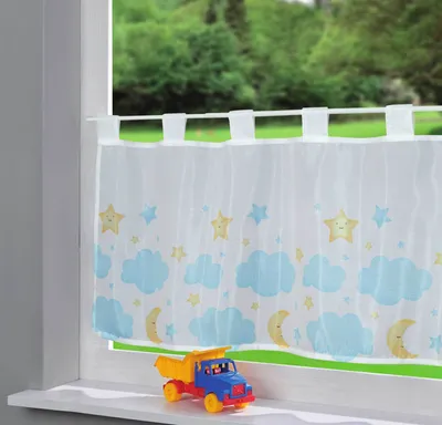 Produktbild von Scheibengardine Voile »Ulm« HxB 43x100 cm Mond und Sterne Bedruckt Sichtschutz Transparent Küchenfenster
