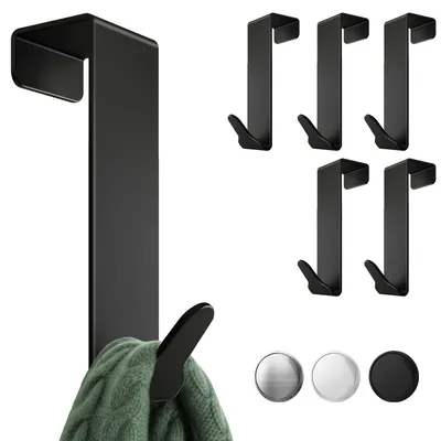 Produktbild von Aurelia Home Premium Türhaken zum Aufhängen, 6er-Set – Schwarze Edelstahl-Kleiderhaken für die Tür, formbeständige Türgarderobe mit hoher Belastbarkeit