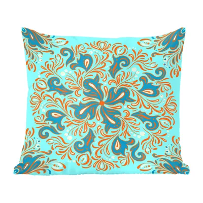 Produktbild von MuchoWow® Zierkissen Sofakissen Wohnzimmer Dekokissen 60x60 cm Blume - Blätter - Blau - Orange - Sitzfläche - Foto Polster