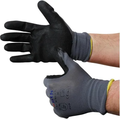 Produktbild von Montage-Feinstrickhandschuhe, Größe 8/S, grau, 13G-Trägermaterial, Nitril